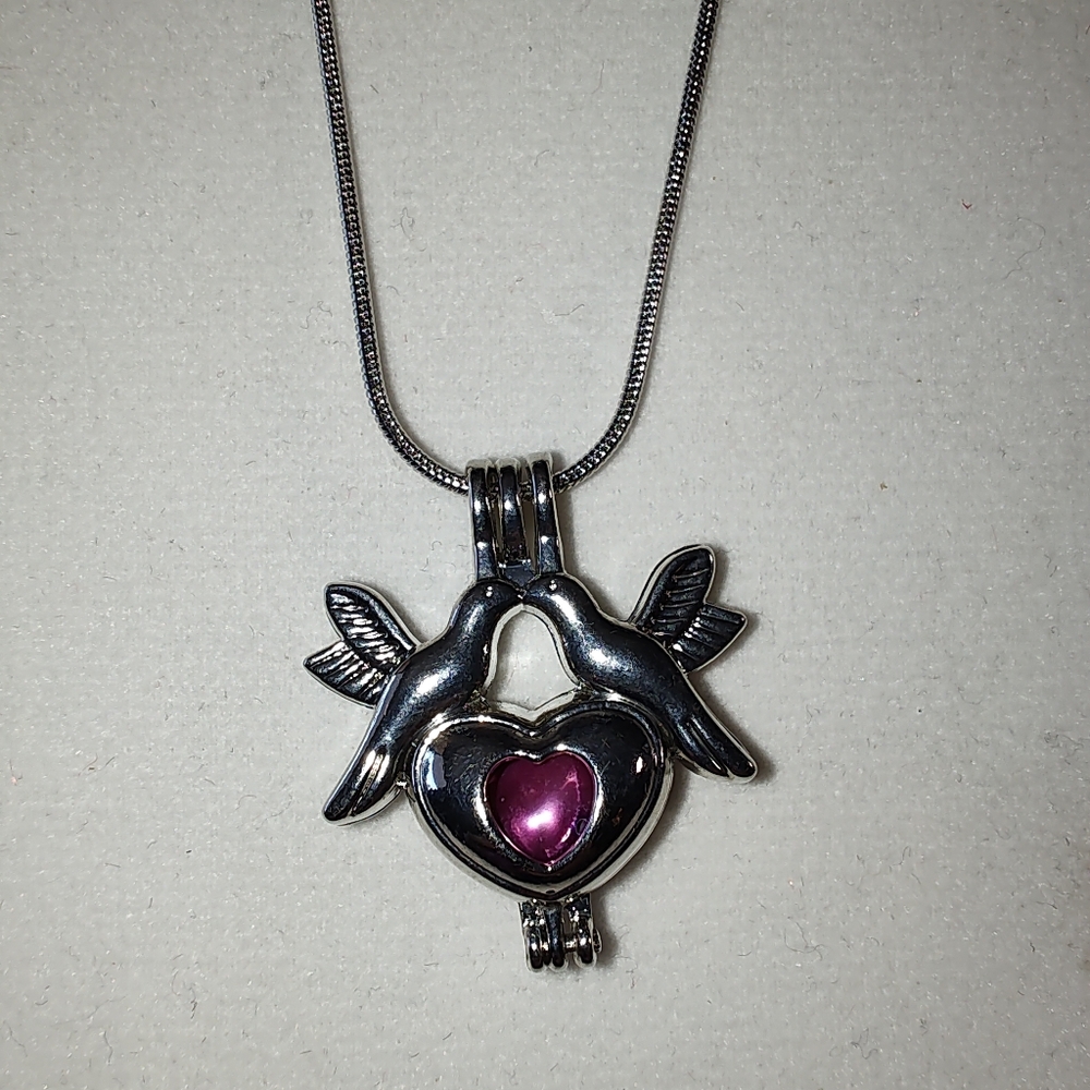 Beautiful Real Dyed Purple Pearl In A Changeable Cage Charm Necklace 18"